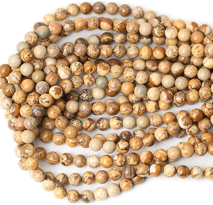 cheavian 45pcs 8mm natural picture jasper stone round loose beads for jewelry making diy findings 1 strand 15"