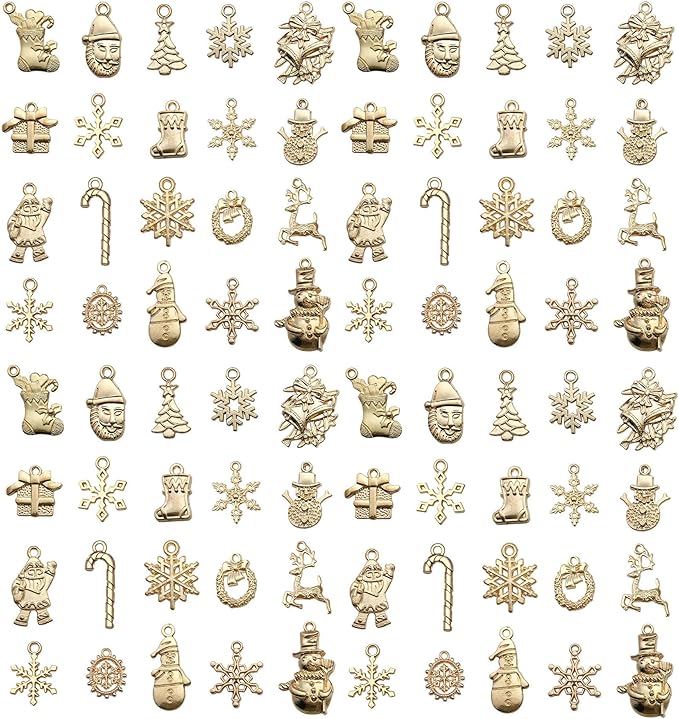 WOCRAFT 60pcs KC Gold Christmas Bracelet Charms for Jewelry Making Sets DIY Necklace Bracelet Keychain Crafting Charms Kit Craft Supplies (SN828)