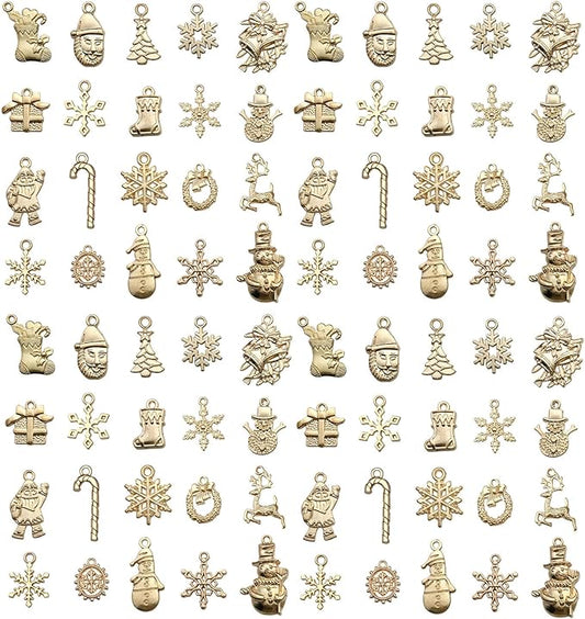 WOCRAFT 60pcs KC Gold Christmas Bracelet Charms for Jewelry Making Sets DIY Necklace Bracelet Keychain Crafting Charms Kit Craft Supplies (SN828)