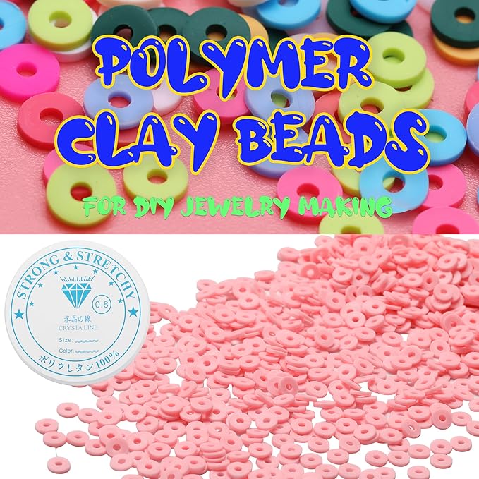 4000 Pcs Clay Beads for Bracelets Making, Polymer Spacer Flat DIY for Jewelry Necklace Earring Making Kit, Preppy Aesthetic Heishi Heshie Thin Disk Beads Assortments Set 4 6 8MM (PK-2-02, 6MM)