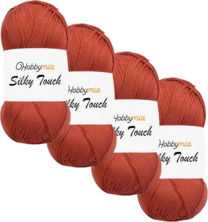 Silky Touch Acrylic Yarn - Soft Sport Weight Yarn for Crochet & Knitting - 100g / 383yds - 100% Microfiber Acrylic - Lightweight Fine Smooth Yarn(Red - Rust, 4 Skeins)