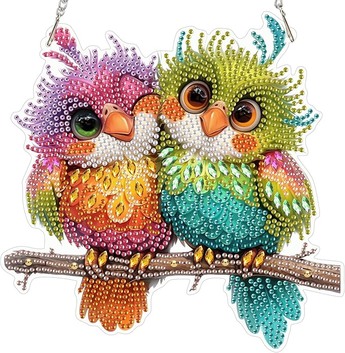NEWENMO Diamond Art Kit for Adult, Funny Birds, Diamond Art Painting Double Sided Window Pendants for Home Garden Wall Hanging, DIY Special Shaped Gem Hanging Ornaments, Colorful Birds