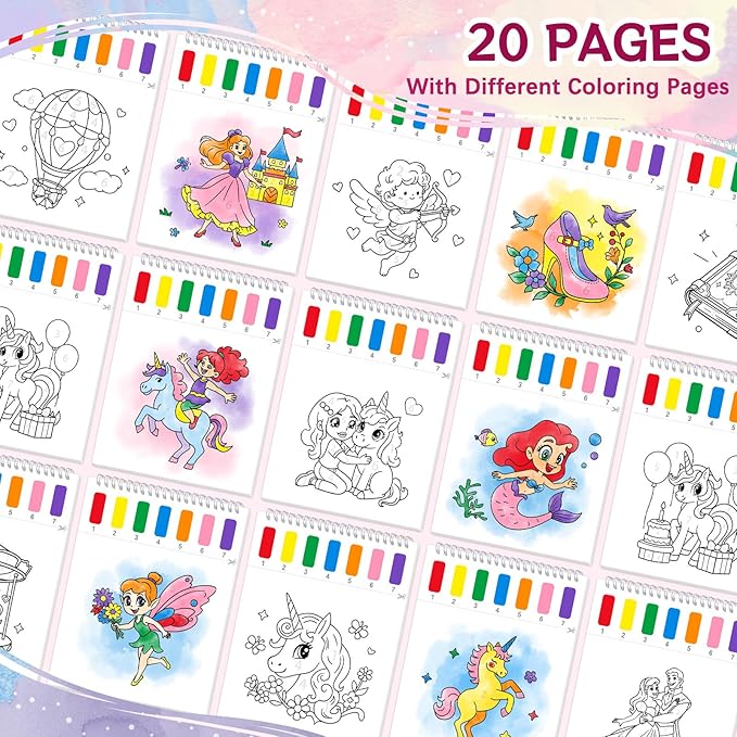 SOCOLER Paint with Water Coloring Books for Kids,Unicorn Theme Mess Free Watercolor Painting Papers Sets for Toddlers,Water Color Paint Kit,Art Craft Birthday Gift for Ages 1-3, 4-8
