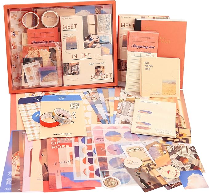 emmoolife 348 Pcs Scrapbooking Supplies Kit, Vintage Aesthetic Scrapbook Kit for Bullet Junk Journal, Stationery, A6 Grid Notebook, DIY Journaling Supplies, Birthday Craft Gift for Teen Girl Women