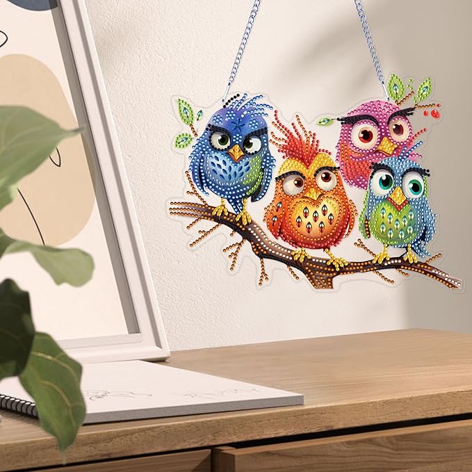 VODAPYC Bird Diamond Art Hanging Kits for Adults, DIY Double Sided Special Shaped Diamond Painting Window Pendant Ornament for Home Decor(Abstractly Bird-3)