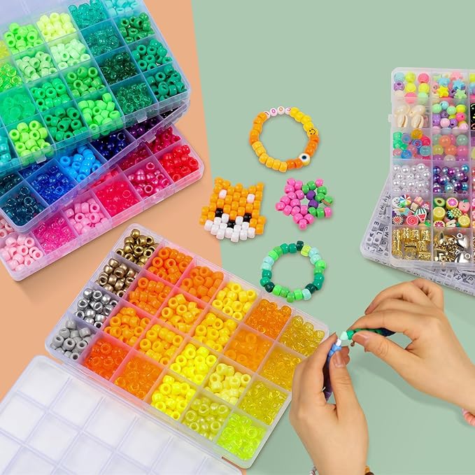 THRELE 4000pcs Pony Beads Friendship Bracelet Making Kit Included 96 Colors Kandi Bead,Letter Beads,Beads for Bracelet Making Kit DIY Crafts
