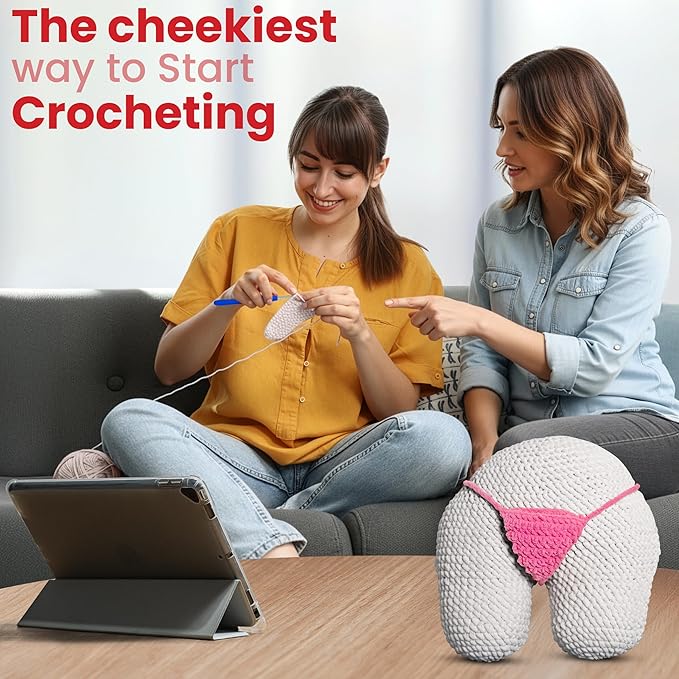 Dabline Crochet Pillow Kit for Beginners – Easy DIY Crochet Starter Kit with Pre-Started Yarn & Step-by-Step Video Tutorials – Learn to Crochet Kit Gift for Women & Men