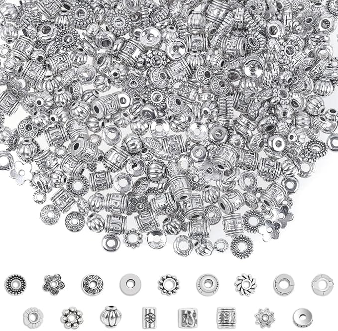 Cridoz Metal Spacer Beads for Making Bracelet, Necklace, Jewelry Making and Findings Accessories, 900Pcs, Silver