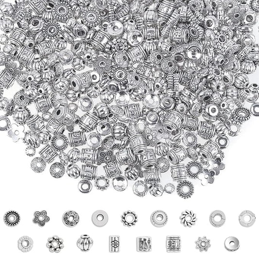 Cridoz Metal Spacer Beads for Making Bracelet, Necklace, Jewelry Making and Findings Accessories, 900Pcs, Silver