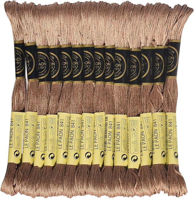 LE PAON Embroidery Floss, 14-Pack Six Strands 100% Long Staple Cotton Embroidery Thread, 8.7-Yard，Color Number：841, Light Beige Brown
