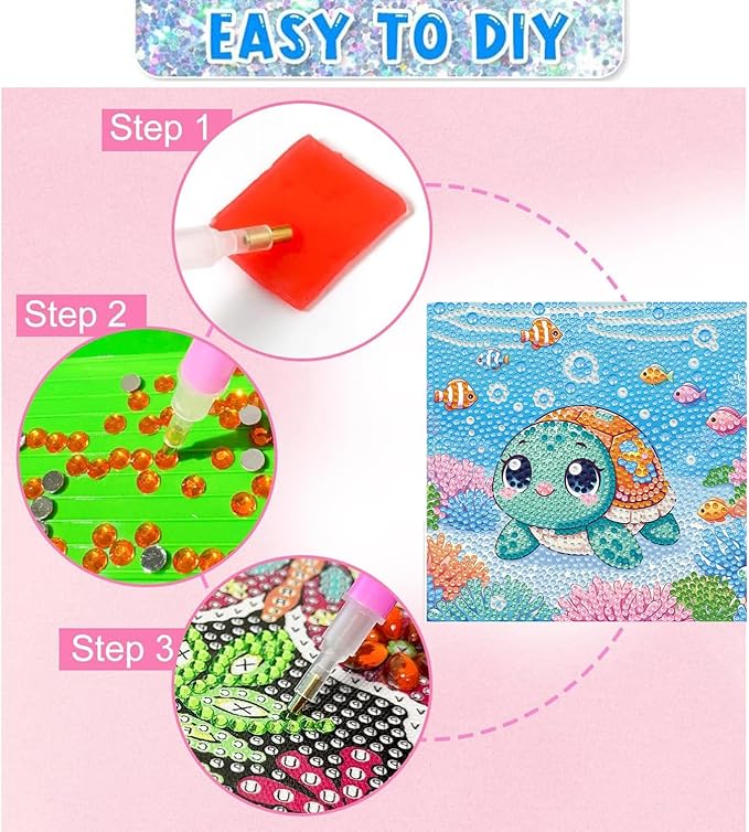 Dlylust Diamond Painting Kits for Kids Beginner - 4 Pack DIY 5D Full Drill Diamond Art Kits for Children, Cute Animals Round Crystal Rhinestone Gem Art Crafts Home Wall Art Decor 5.9 x 5.9 Inches