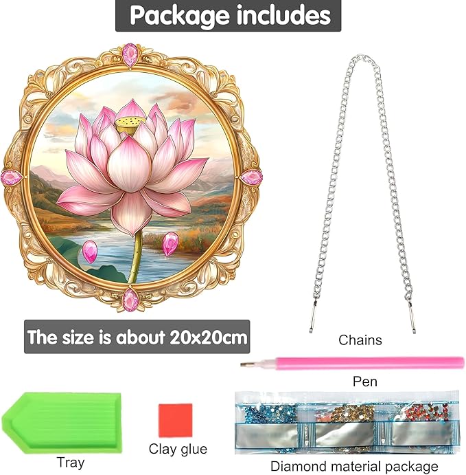 Bimkole Lotus Diamond Art Hanging Kit for Adult, DIY 5D Diamond Art Flower Window Pendant, Acrylic Crystal Art Hanging Ornament Home Wall Garden Front Door Sign Outdoor Decor 7.8x7.8 Inch