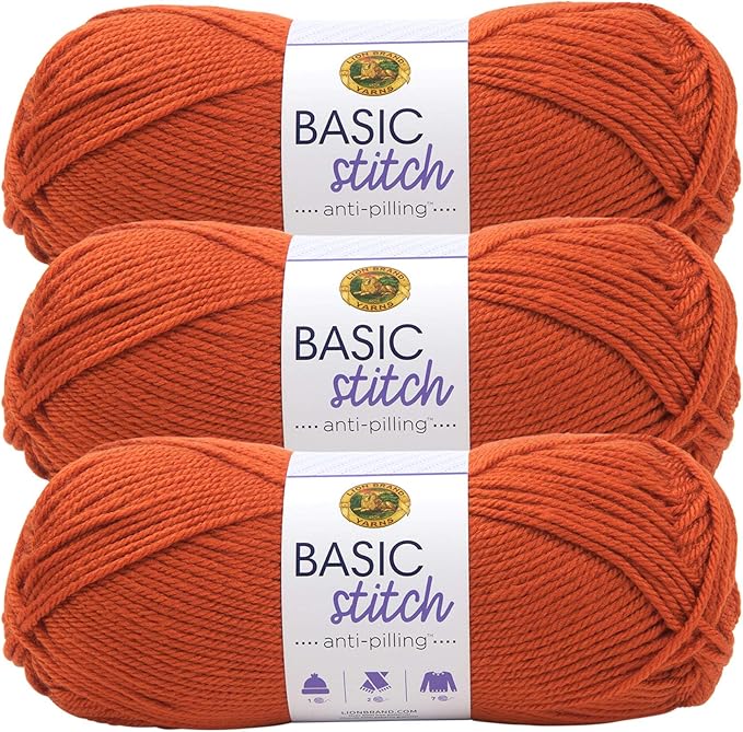 Lion Brand Yarn Basic Stitch Anti-Pilling Yarn for Crocheting, Knitting, and Crafts, Pumpkin, 3 Pack