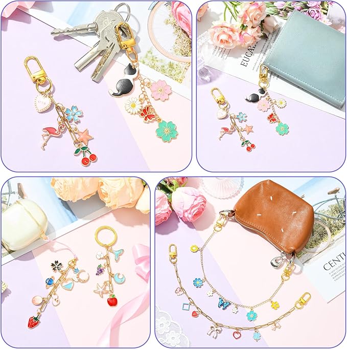 Ornaland 288 Pcs Lip Gloss Keychain Making Kit Jewelry Plier Bracelet Necklace Lanyard Making Kit Include Chains Jump Rings Clasps Alloy Enamel Charms for DIY Craft（Mixed Color）