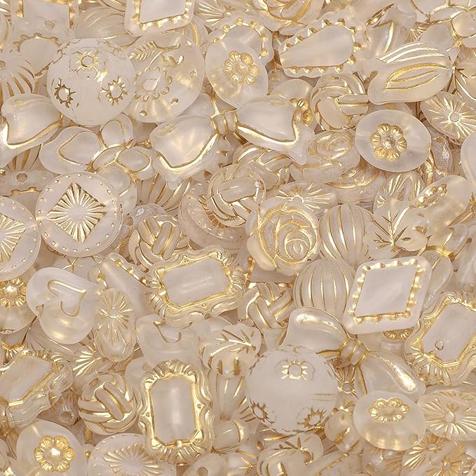 7.5 OZ Assorted Vintage Acrylic Beads for Jewelry Making, Song Xi Unique Flower Rose Czech Beads for Bracelet Earrings, Bohemia Style, Bulk, DIY Holiday Gift (240-260 PCS, Transparent Matte)