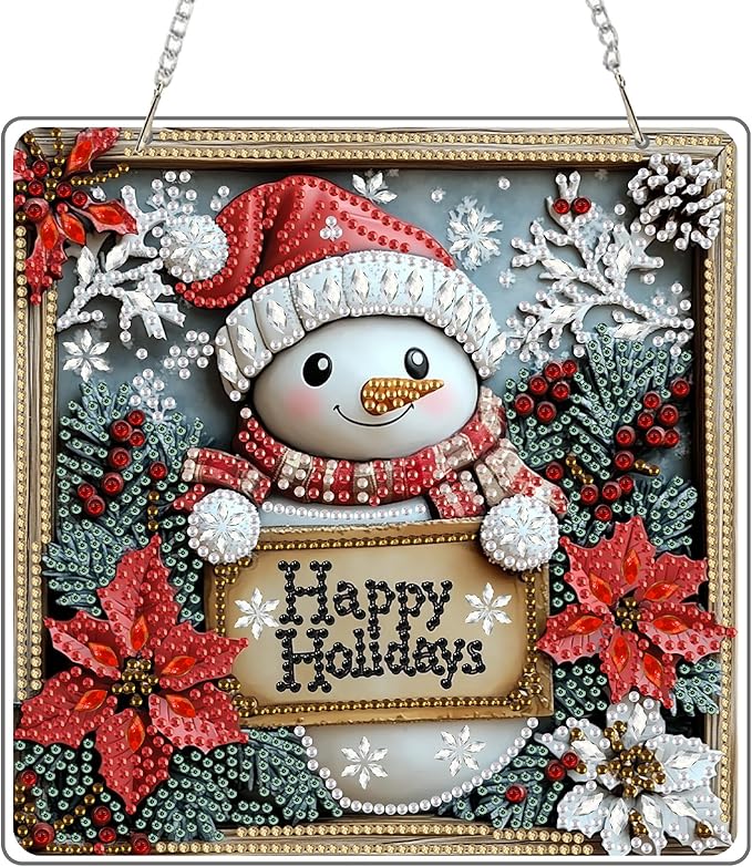 KEYIFA Christmas Diamond Painting Kit, DIY Snowman Diamond Art for Adults, Diamonds Painting Pendant Special Shaped Rhinestone Window Hanging Ornaments Home Garden Wall Door Decoration, 20cm Width