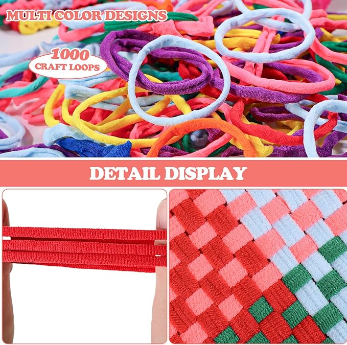 huoszpk 1000 pcs weaving loom loops with storage bag-10 color potholder 7 inch durable nylon diy crafts projects for rainbow loops flexible loom kit