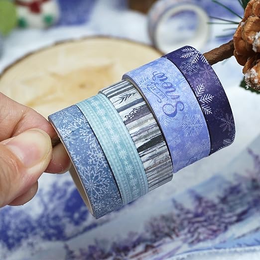 YUBX Winter Washi Tape Set 18 Rolls Landscaping Snow Embellishment Blue White Decorative Masking Tapes for Arts, DIY Crafts, Journals, Planners, Scrapbook, Wrapping
