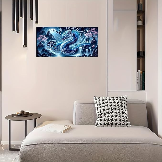 Fantasy Dragon 5D Diamond Painting Kits for Adults,Waterfall Landscape Diamond Mosaic Art,DIY Full Round Diamond Embroidery,Diamond Art Kits for Home Decor,Large size 31.5 x 15.7 inches,DIY Mosaic Art