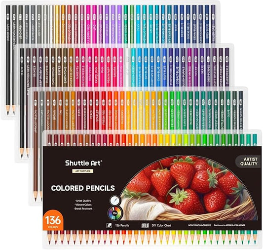Shuttle Art 136 Color Pencils for Adult Coloring Book, Soft Core Colored Pencils Set for Doodling, Sketching, Drawing, Art Supplies