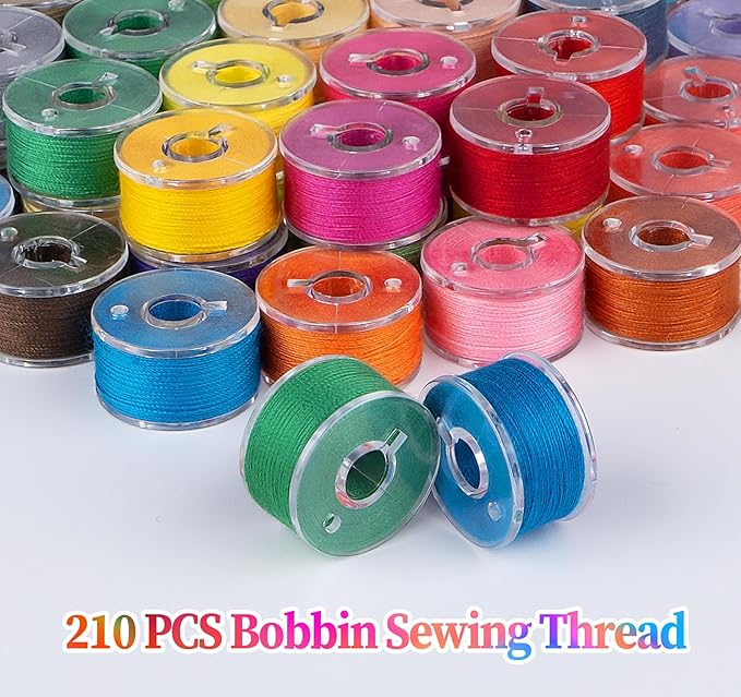 210 Pcs Prewound Bobbin Thread Set – 36 Colors Size A Class 15 (SA156) Bobbins, Plastic Sided, 40S/2 Spun Polyester Thread for Singer Brother Janome Embroidery & Sewing Machines
