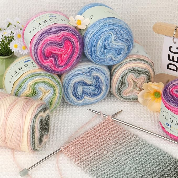 Aeelike Cake Yarn for Crocheting, 3 Skeins Gradient Yarn 100g (3.52 oz) 245m (267 Yards) # 3 Light Weight, Soft Ombré Yarns Fairyland Yarns Rainbow for Making Colorful Crafts, Lotus Purple Gradient