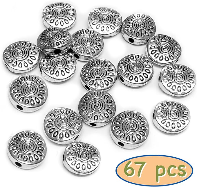 Tibetan Silver Spacer 10mm Flat Beads for Jewelry Making Supplies for Adults Small Seed Bead for Necklace Earring Bracelet Making Kit Bulk Silver Jewelry Set 67pcs