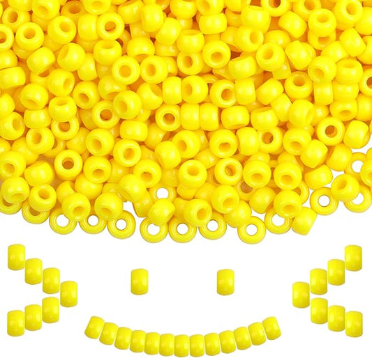 Plastic Pony Beads, 1000 Pcs, 6x9mm, for Bracelet, Hair Braiding, Friendship Bracelets, Jewelry Making (Yellow)