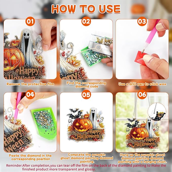 Tumwisk Diamond Art Kits, Halloween Crafts for Adults, Fall Diamond Art, Halloween Home Decor Indoor Doors Garden Windows Horror Funny Hanging Decor Gifts