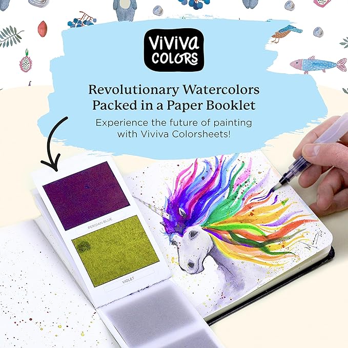 Viviva Colors Travel Watercolor Set - Viviva Watercolor Sheets, Original 16 Colors - Fun, Vibrant, No Mess Watercolor Paint Kit for Adults & Kids - Handmade & Premium Pocket Water Color Set