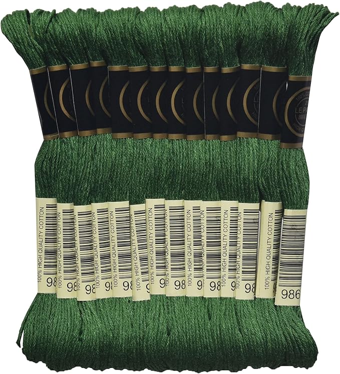 LE PAON Embroidery Floss, 14-Pack Six Strands 100% Long Staple Cotton Embroidery Thread, 8.7-Yard，Color Number：986,Very Dark Forest Green