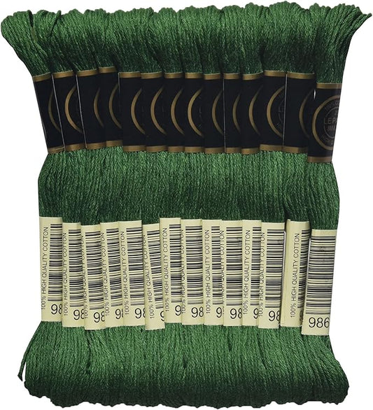 LE PAON Embroidery Floss, 14-Pack Six Strands 100% Long Staple Cotton Embroidery Thread, 8.7-Yard，Color Number：986,Very Dark Forest Green