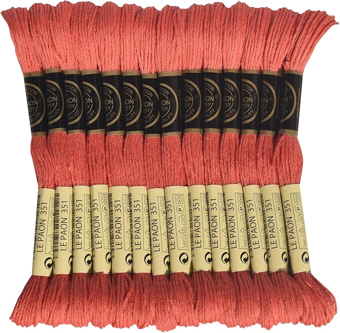 LE PAON Embroidery Floss, 14-Pack Six Strands 100% Long Staple Cotton Embroidery Thread, 8.7-Yard，Color Number：351, Coral