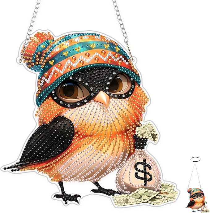 TOSTOG Bird Diamond Art Hanging Kits for Adults, Bandit Bird Diamond Painting for Adults Window Pendant, Special Shape Diamonds Diamond Painting Hanging Pendant Kit for Wall Home Decor Gift
