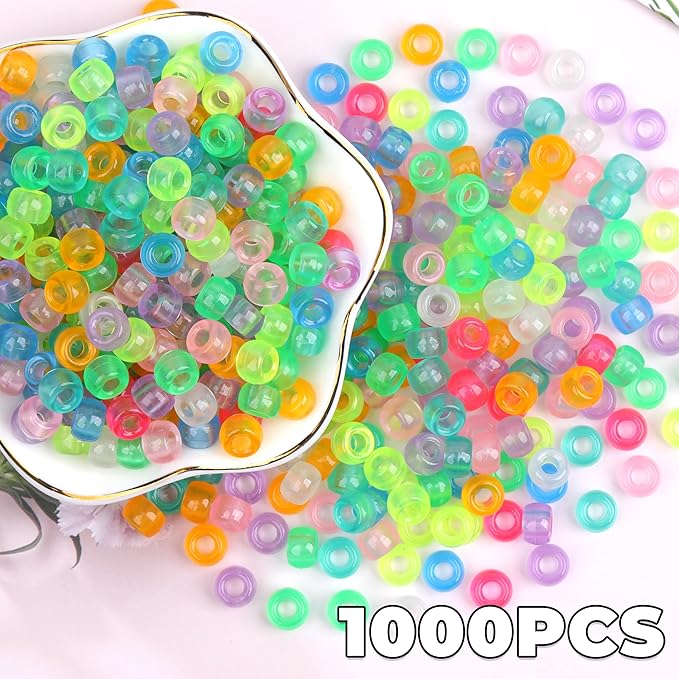 gmma glow in the dark pony beads bulk for bracelet 9 color 1000 pcs plastic beads for jewelry making friendship bracelet making diy necklace party decoration supplies