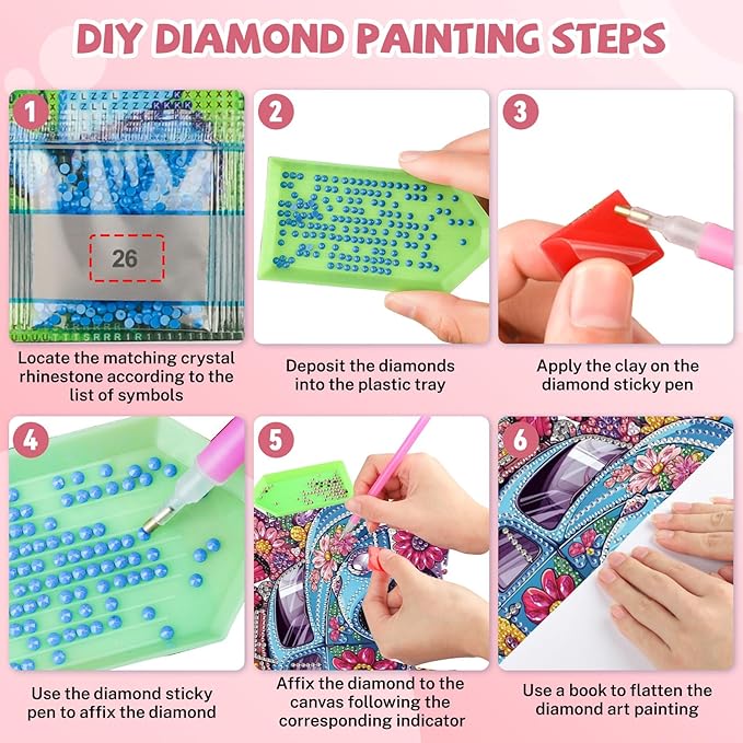 Car Diamond Art Hanging Kits for Adults, Diamond Art Suncatchers Flowers, 5D Special Shape Diamond Painting Butterfly Pendant Window Ornament Gifts for Home Wall Garden Door Decor