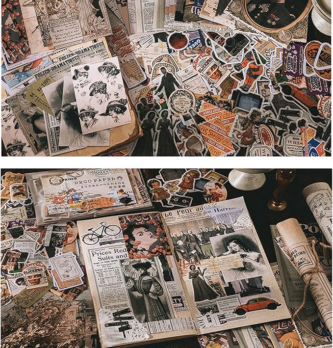 TIYPKE 200pcs Cute Stickers for Journaling - Vintage Scrapbook Paper Aesthetic People Washi Stickers for Bullet Supplies Kit Junk Journal Planners Scrapbooking Supplies Kit Journaling Stickers