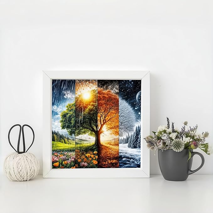 Diamond Art Kits for Adults Four Seasons Tree, DIY 5D Diamond Painting Kit for Beginners, Full Round Drill Gem Art Dots for Adults, Diamond Dots Paintings Crafts Home Wall Decor 14X14 Inch