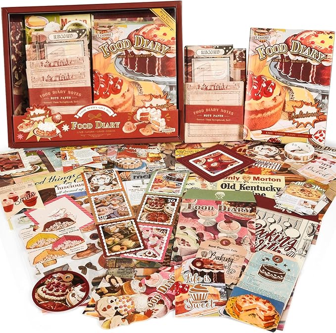 scrapbooking supplies kit, vintage junk journal supplies, scrapbook kit with aesthetic ephemera sticker, cute stationary set, bullet journaling kit, collage craft supplies gift for adult women starter