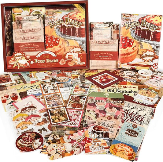 scrapbooking supplies kit, vintage junk journal supplies, scrapbook kit with aesthetic ephemera sticker, cute stationary set, bullet journaling kit, collage craft supplies gift for adult women starter