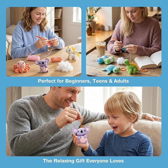 Avenir Beginner Crochet Kit for Adults & Teens - Small Portable Animals Kit with Keychain, Complete Supplies & Video Tutorials, Perfect Arts & Crafts Gift for Women & Girls (Dancing Octopus)