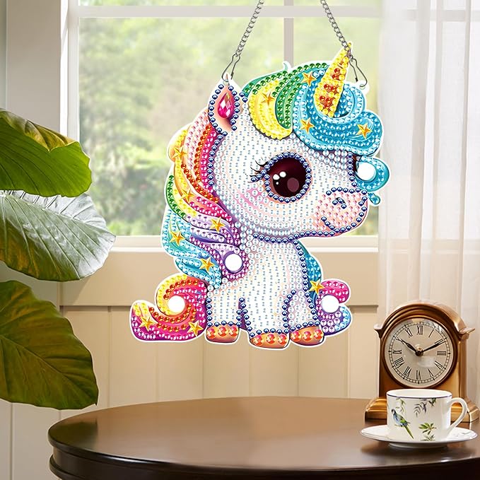 MVVMTOP Diamond Painting Kits Hanging Pendant,Unicorn Diamond Art Hanging Sign DIY Special Shaped Crystal Wreath Ornaments for Home Decor Gift, HGJ041