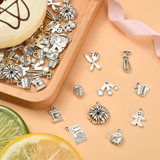 DanLingJewelry 100Pcs 10 Styles Baking Charms Cupcake Bakery Coffee Egg Beater Cookies Charms for DIY Jewelry Making