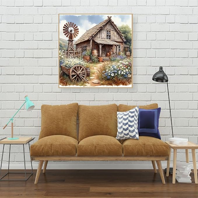 LILEIDECO Wooden House and Sunflowers Diamond Painting Kits for Adults DIY 5D Diamond Art Paint with Round Diamonds Full Drill Gem Art Painting Kit for Home Wall Decor Gifts 13.7x13.7inch