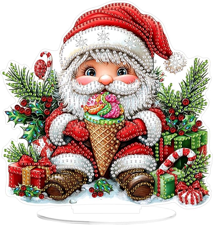 KEYIFA Diamond Painting Desktop Ornament, DIY Santa Claus Diamond Art for Adults Beginner, Christmas Gem Arts Table Decor Special Shaped Rhinestone Crafts Home Desk Decoration Gift, Double Sided