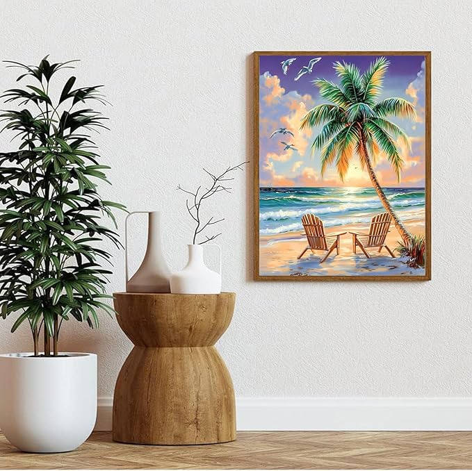 Gemozaic Beach Diamond Painting Kits for Adults- Beach Diamond Art Kits for Adults, Landscape Gem Painting Kit for Adult for Gift Home Wall Decor 12x16 Inch
