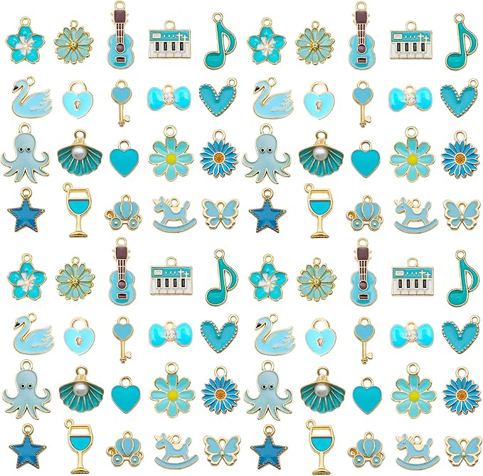 WOCRAFT 40pcs 20 pairs Assorted Enamel Bracelet Charms for Jewelry Making DIY Necklace Bracelet Earrings Keychain Crafting Charms Kit Crafts (Lake Blue-SN998)