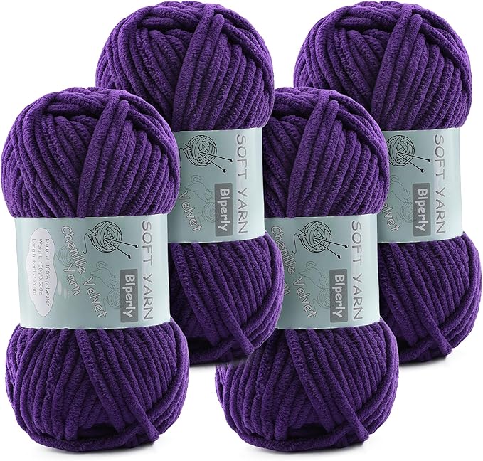 Chunky Chenille Yarn Velvet Soft Super Bulky Size 6 for Crocheting Knitting, Baby Blanket Yarn, 100g 71 Yds per Skein, Easy to Use for Scarves, Amigurumi, Crafts (4, Violet)