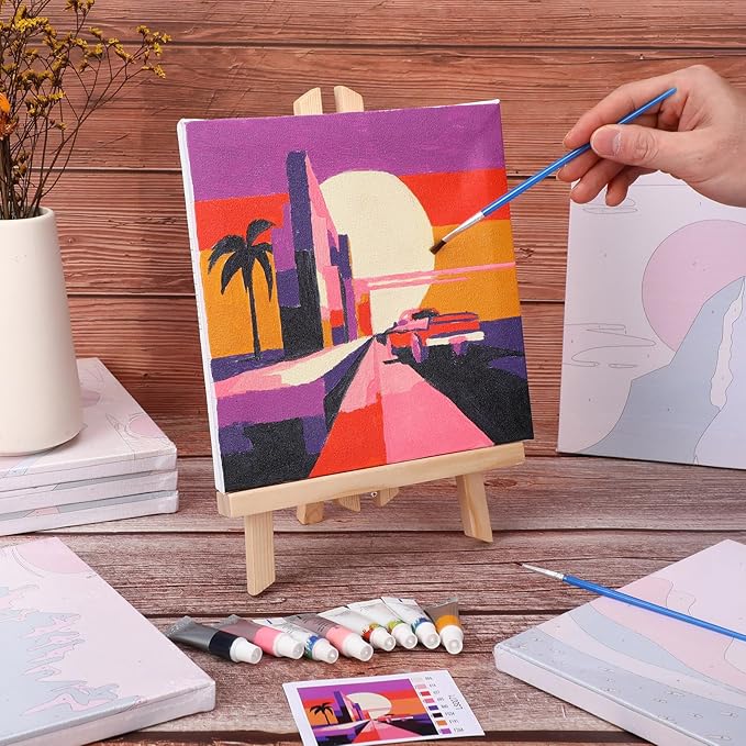 Nezyo 12 Sets Paint by Numbers Kit with Frame for Adult Beginners, Paint by Number DIY Acrylic Painting Canvas for Painting Party, Classroom Activity Birthday Gift, 8 x 8 Inch