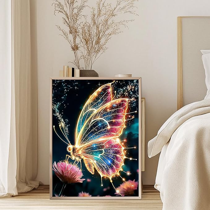 GEEHEIY Butterfly Diamond Art Kits for Adults, 5D Butterfly Diamond Painting Kits for Beginner, DIY Aniamal Gem Art Dots for Adults, Perfect for Home Wall Decor 12x16 Inch